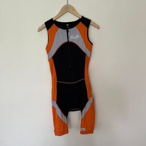 SL3S Mens Tri Suit Orange Black Grey Sleeveless bib Cycling Triathlon Medium